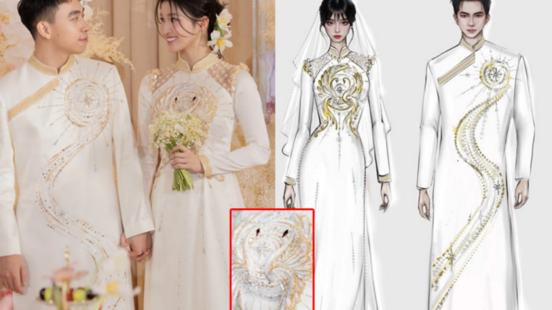 Cận cảnh cặp áo dài ăn hỏi của vợ chồng á hậu Phương Nhi: ‘Thêu tay 100%, đính kết hơn 200 viên đá cực quý hiếm, mang một ý nghĩa chỉ có giới thượng lưu mới nghĩ ra’