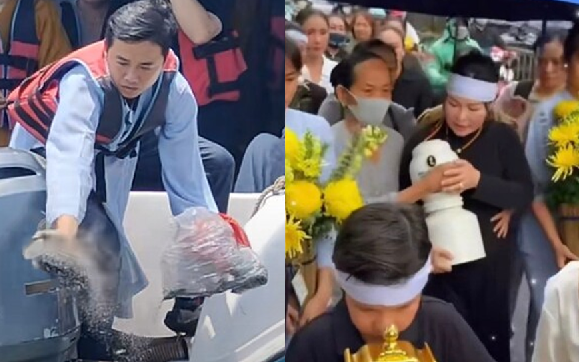Lễ thủy táng NSƯT Quý Bình: Mẹ và vợ Ngọc Tiền ôm tro cốt rải biển Cần Giờ, khung cảnh xem mà nghẹn lòng