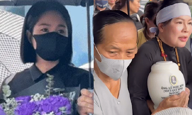 Lê Phương bị soi diễn lố trong lễ tiễn Quý Bình, ôm bó hoa chà bá: ‘Cố gắng diễn nặng tình, không ai biết tưởng là vợ thật luôn!’