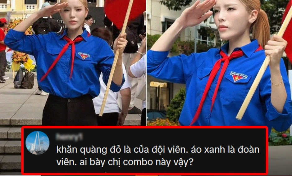 Hoa hậu Kỳ Duyên mặc áo đoàn viên, đeo khăn quàng đỏ gây tranh cãi: Lên tiếng giải thích nhưng lại tự “bóc” thiếu hiểu biết!