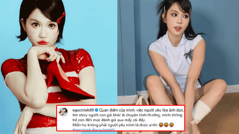 Ngọc Trinh: “Quan điểm của mình, việc người yêu like ảnh dạo, tim story người con gái khác là chuyện bình thường, mình không trẻ con đến mức đánh giá qua mấy cái đấy.. miễn họ không phải là người yêu mình là được”